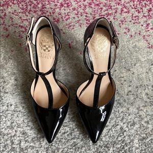 Black patent leather heels